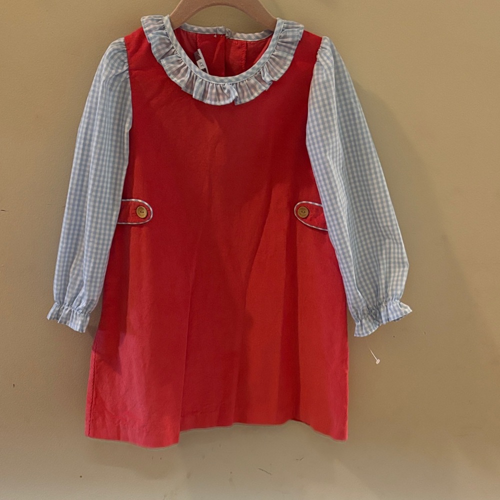 Little English Light Coral/rust Dress with Blue Trim